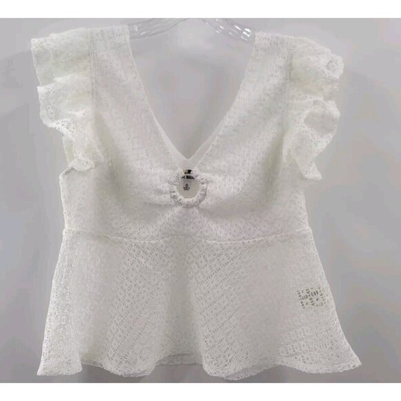 Steve Madden Lace Shirt-Key To My Heart-White-Crop. Size‎ S - Picture 1 of 5